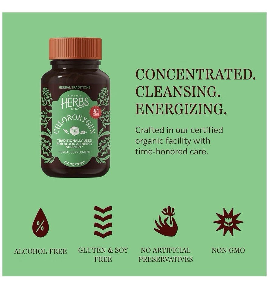 Herbs Etc. ChlorOxygen Blood & Energy Support Chlorophyll Concentrate 120softgel