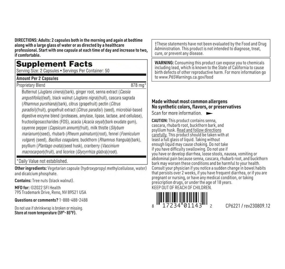 SFI Health Colon Cleanse Supports GI Detox Proprietary Botanical Probiotic 100ca