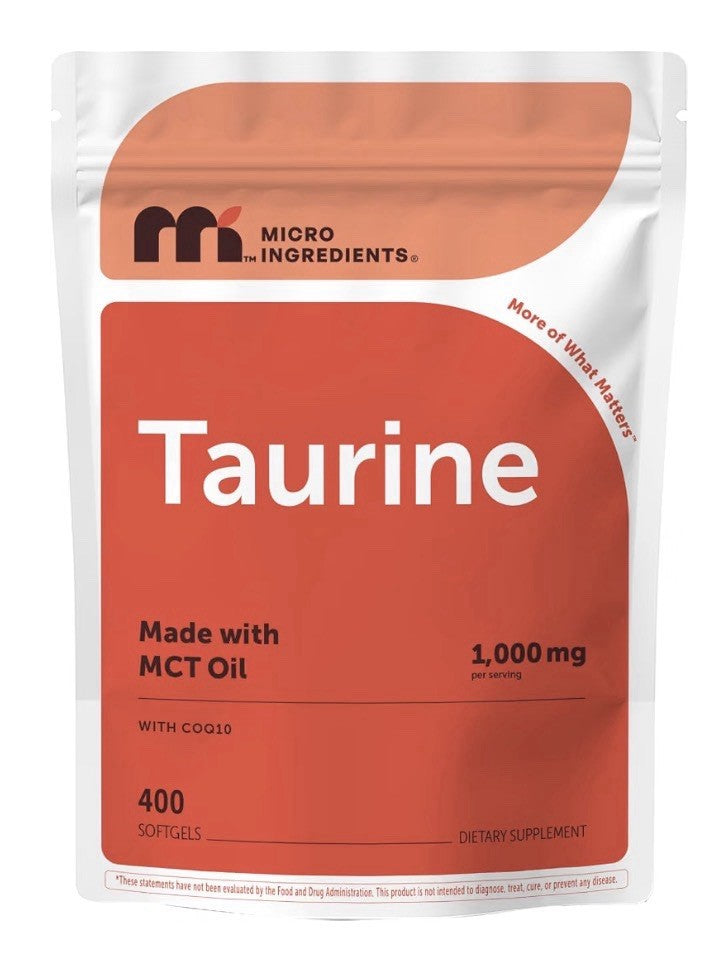Micro Ingredients Taurine 1,000mg Made With MCT Oil Heart Health 400 Softgels