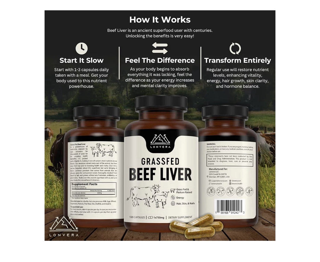 3 Pack Lonvera Grass Fed Beef Liver Pasture Raised Energy Hair Skin Nails