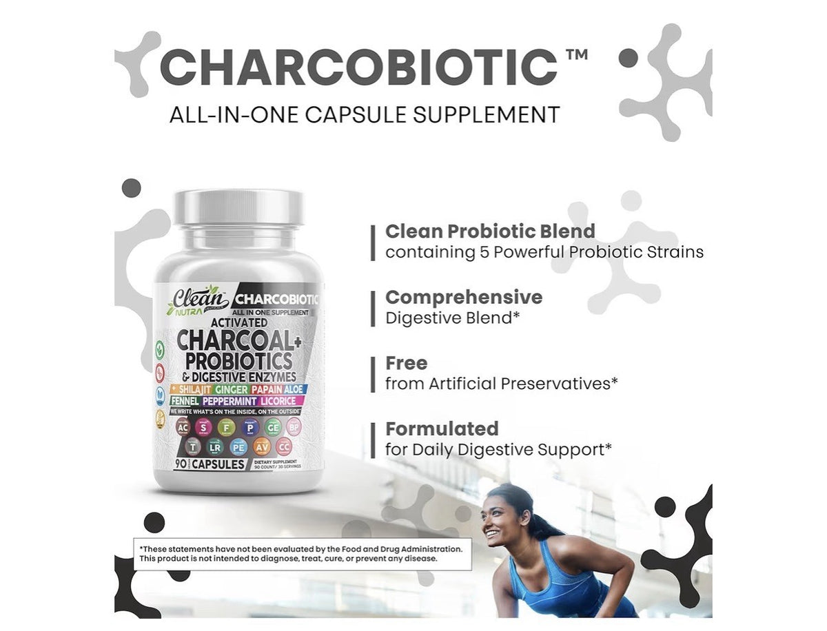 2 Packs Clean Nutra Charcobiotic Activated Charcoal Probiotics Gut Health 180cap