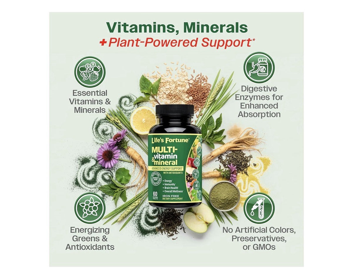 Life's Fortune Multivitamin Mineral Energy Immunity Brain Overall Wellness 60Tab