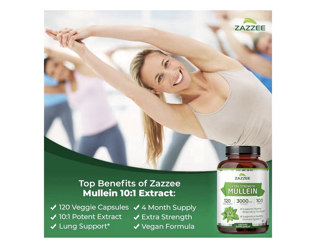 Zazzee Mullein Leaf Support Healthy Respiratory Lung Immune 4Month Supply 120cap