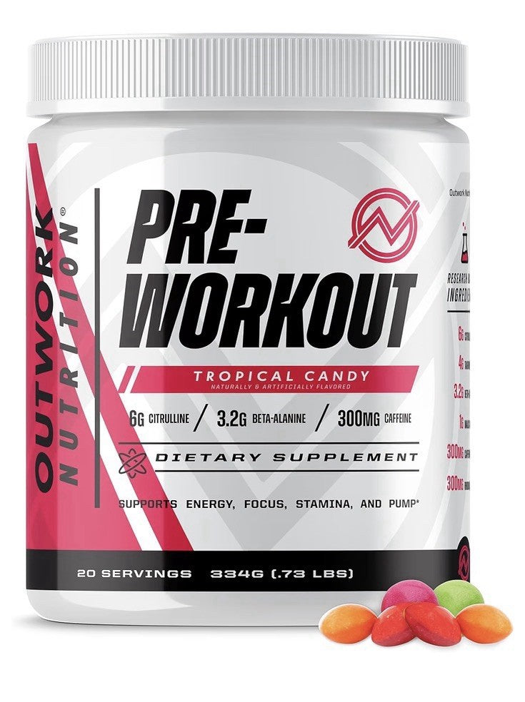 Outwork Nutrition Preworkout Energy Focus Stamina And Pump Tropical Candy Flavor