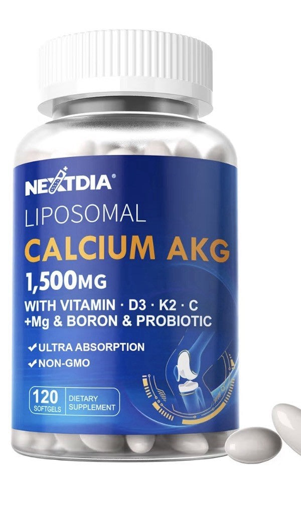 Nextdia Liposomal Calcium AKG Supplement 1500mg with Vitamin D3 & K2 120Softgels