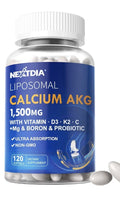 Nextdia Liposomal Calcium AKG Supplement 1500mg with Vitamin D3 & K2 120Softgels