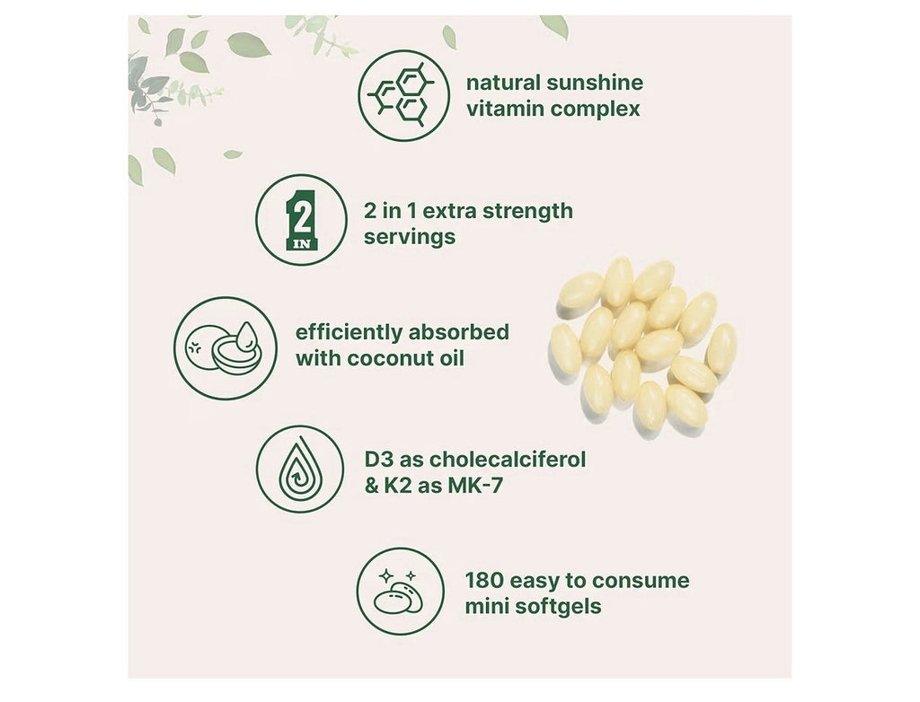 Micro Ingredients Vitamin D3 + K2 MK-7 10,000 IU D3 Per Serving 180 Softgels