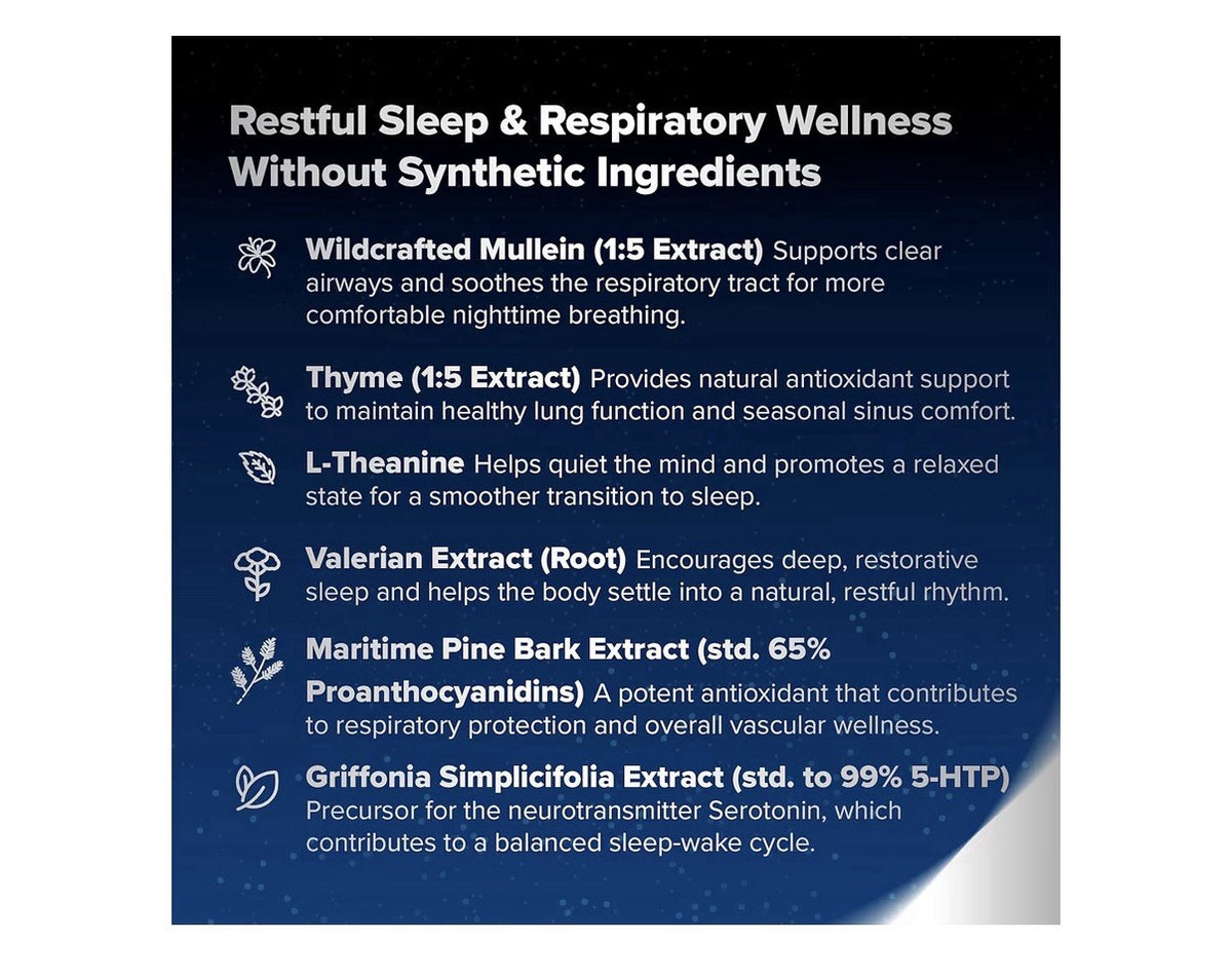BREATHE PM Nighttime Support Sleep Aid Nourish Your Lung Mullein Lung Detox 60ca