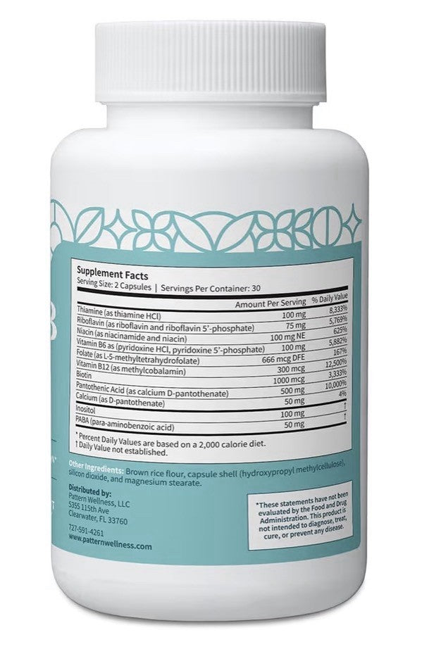 Pattern Wellness Vitamin B Complex Promotes Energy Production Cognitive 60 Caps