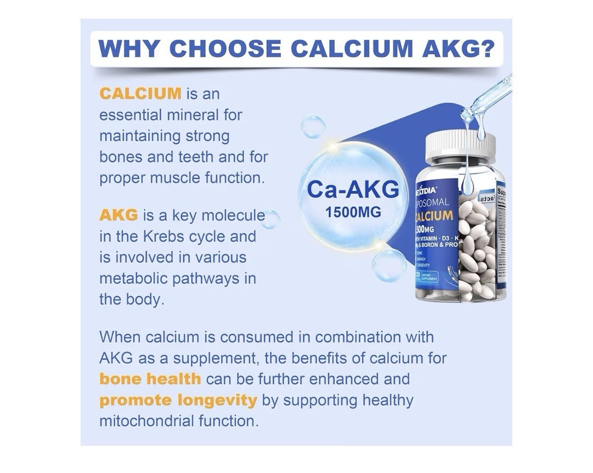 2 Packs Nextdia Liposomal Calcium AKG Supplement 1500mg with Vitamin D3 & K2