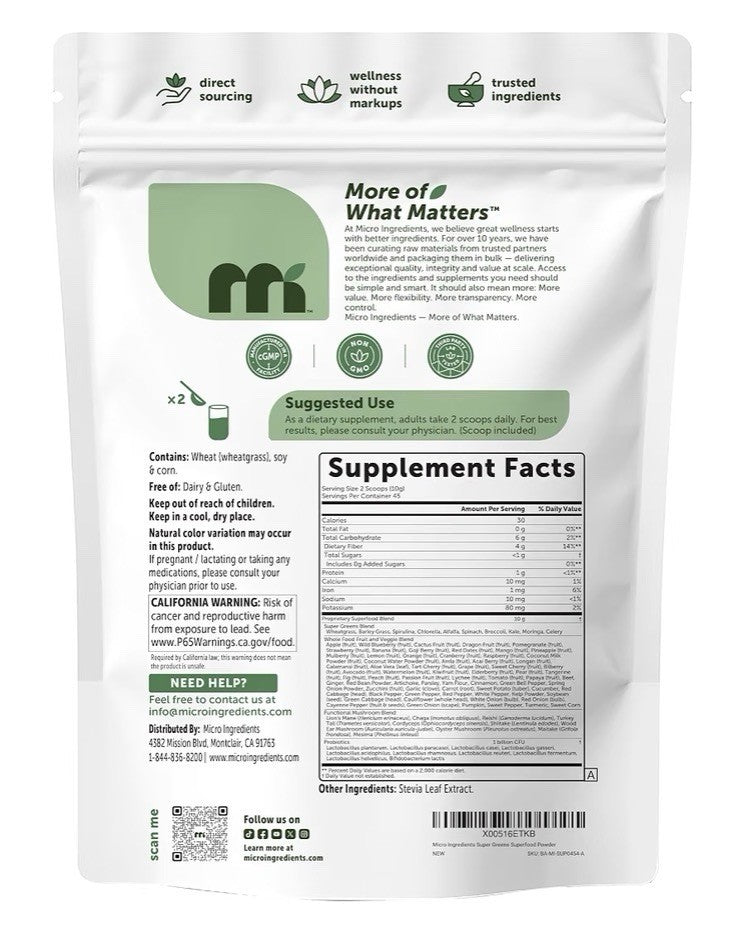 Micro Ingredients Super Greens Superfood Powder 100 Super Foods Drink Mix 1lb
