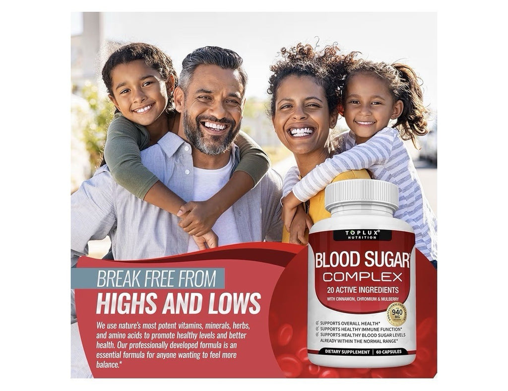 Toplux Blood Sugar Complex 20 Active Ingredients Supports Overall Health 60 Caps