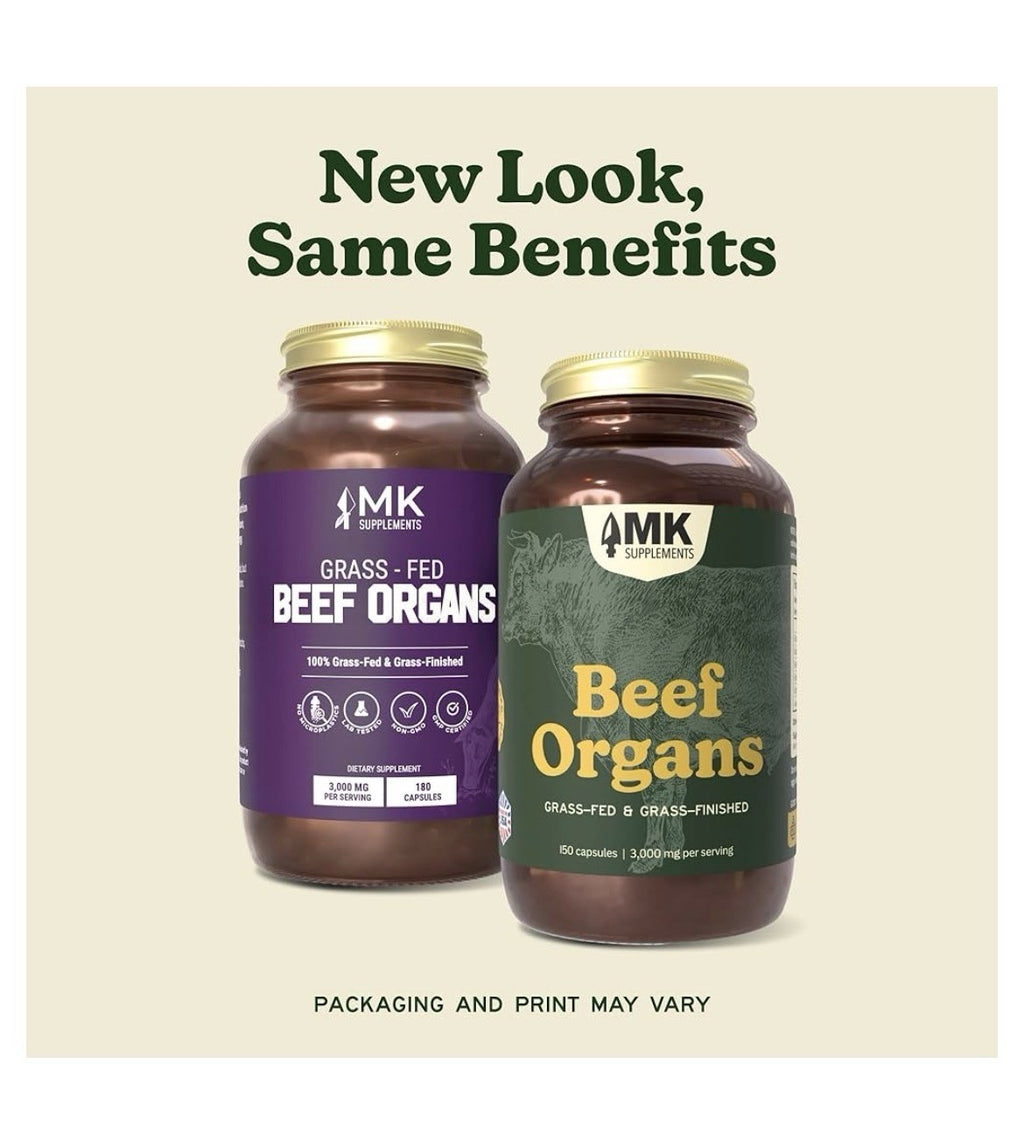 MK Supplements Beef Organs Grass Fed Supplement Support Whole Body Wellness 180c