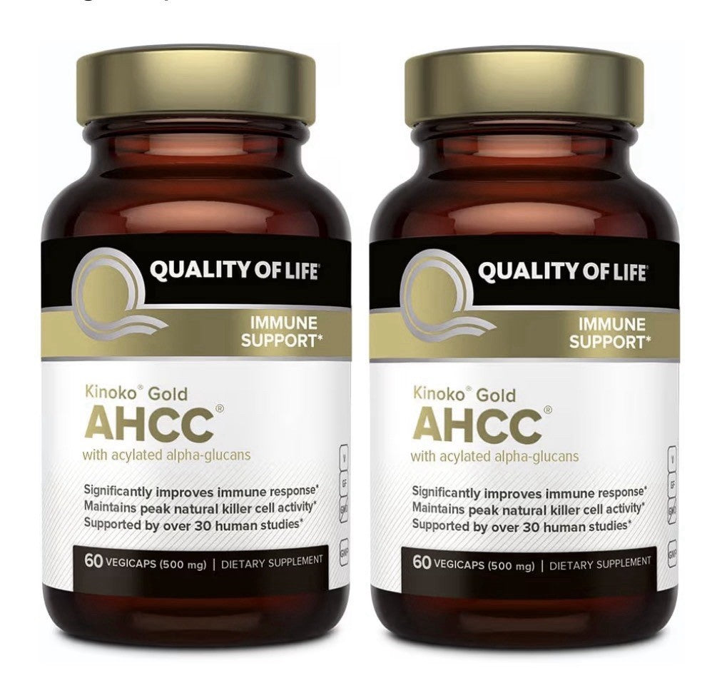 2 Packs Quality of Life Kinoko Gold AHCC  Immune Support 120 Capsules