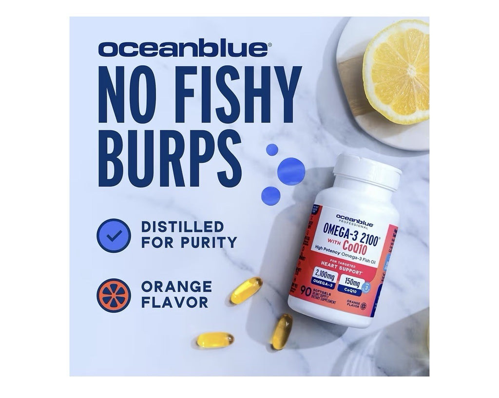 2 Pack Oceanblue Omega 3 2100 w/ CoQ10 Triple Strength Fish Oil Combo Supplement
