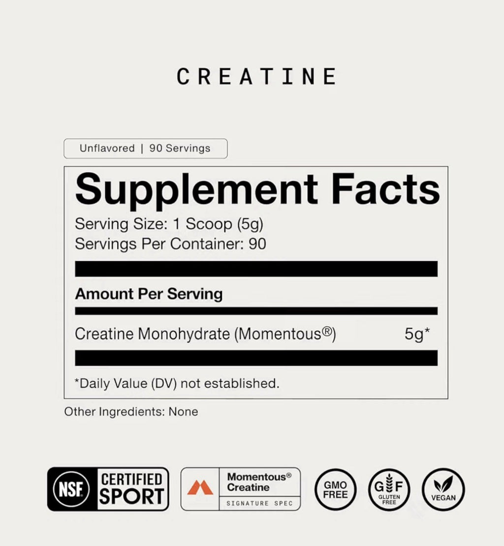 Momentous Creatine Monohydrate Powder Cognitive Muscle Performance 90 Servings