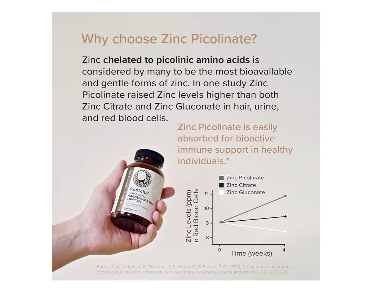 Rootcha Potent Pure Magnesium & Zinc Complex Fully Reacted Magnesium 120Capsules