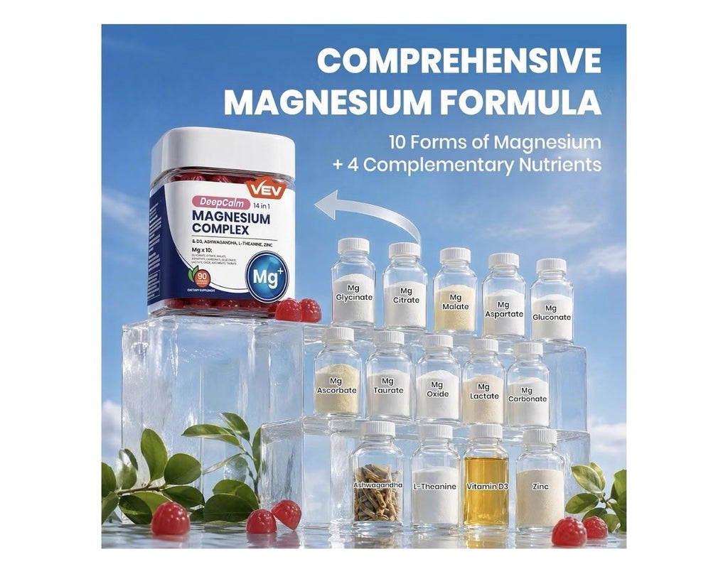 VEV Magnesium Complex Deep Calm 14 in 1 Glycinate Citrate Malate 90 Gummies