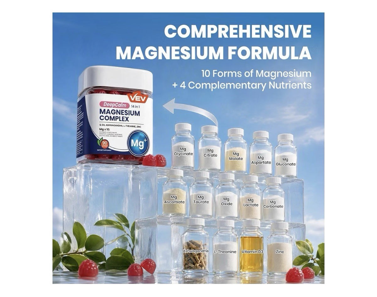 VEV Magnesium Complex Deep Calm 14 in 1 Glycinate Citrate Malate 90 Gummies
