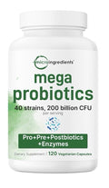Micro Ingredients Mega Probiotics 40 Strains 200 Billion CFU 120 Veggie Capsules