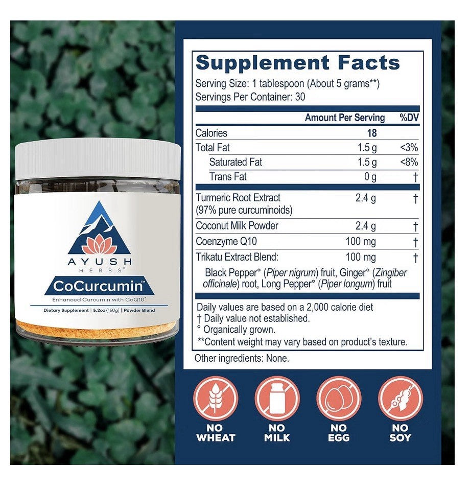 Ayush Herbs CoCurcumin Turmeric Powder Blend With CoQ10 30 Servings