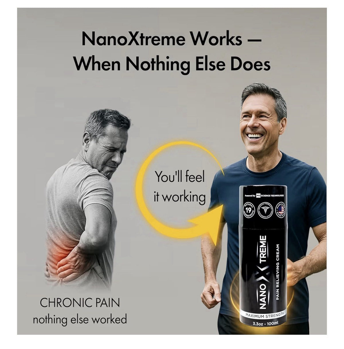 NANOXTREME Pain Relief Cream Fast-Acting Topical Muscle Joint Nerve 3.3oz Pump