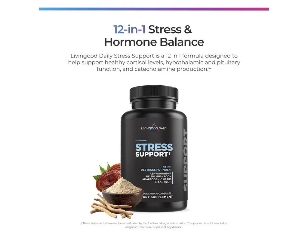 Livingood Daily Stress Support 12-in-1 Destress Formula Supplement 60 Capsules