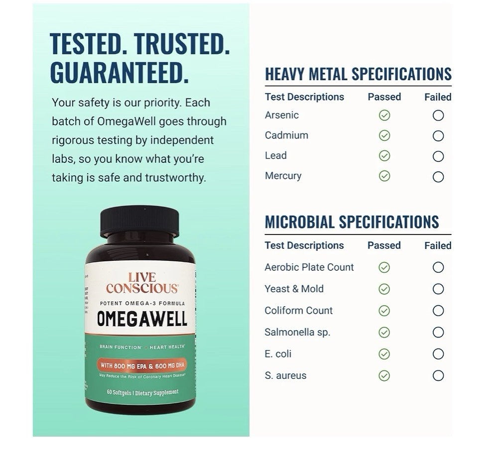 Live Conscious OmegaWell Omega 3 Fish Oil Brain Function Heart Health 2 Pack