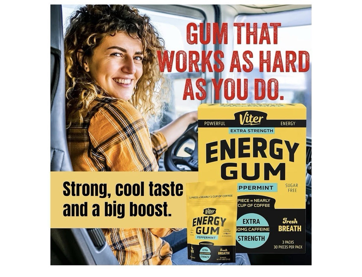 3 Pack Viter Energy Gum Peppermint Vitamin B3 B6 B9 B12 Caffeinated Total 90pcs