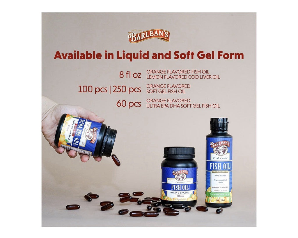 Barlean's Fish Oil Omega 3 EPA DHA Joint Brain Heart Health 250 Softgels