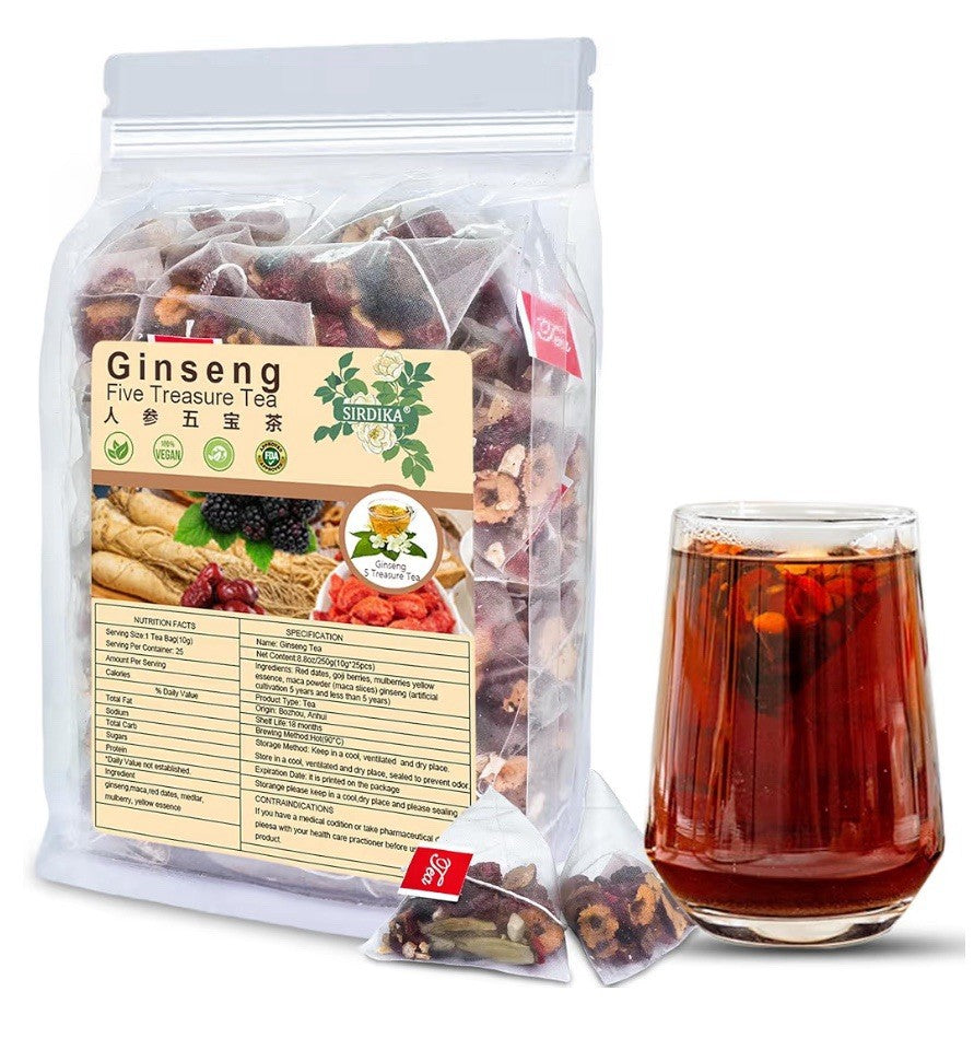 SIRDIKA Ginseng Five Treasures Tea Kidney Detox Cleanse Herbal Tea 50 Teabags