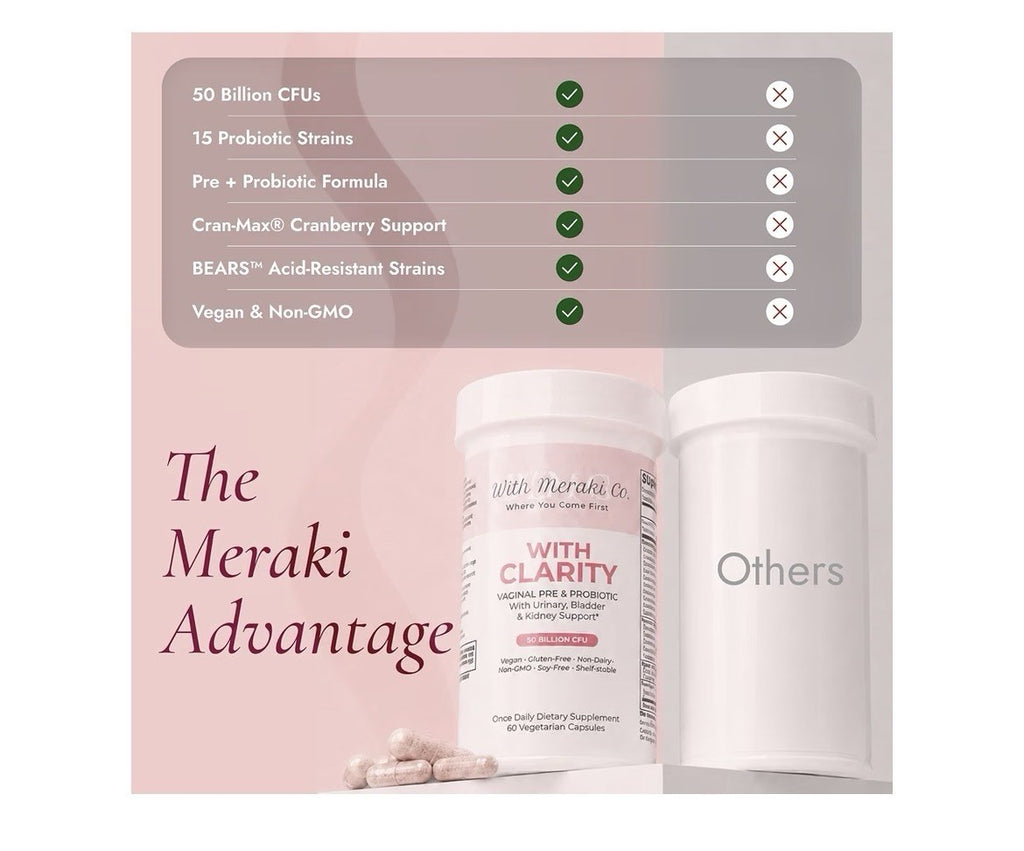 With Meraki Co with Clarity Vaginal Pre Probiotic Urinary Bladder Kidney Support
