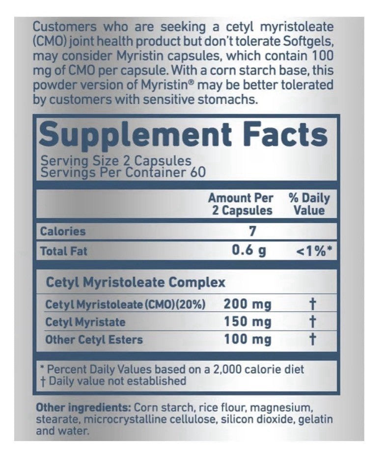 Myristin CMO Cetyl Myristoleate Joint Health 120 Capsules Dietary Supplement