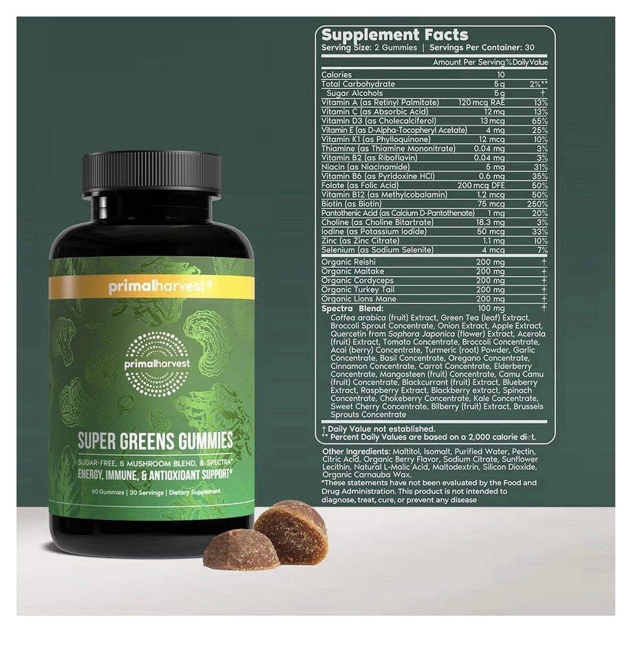 Primal Harvest Super Greens 60 Gummies Superfood Blend Antioxidant Immune 2Packs