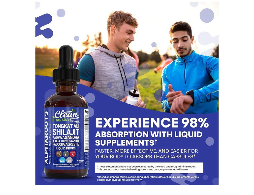 Clean Nutra TongkatAli Liquid Drop Ashwagandha Turkesterone Fadogia Agrestis 2oz
