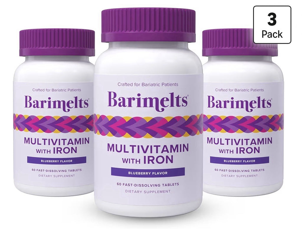 3 Pack BariMelts Multivitamin with Iron Bariatric Vitamins for Women Blueberry