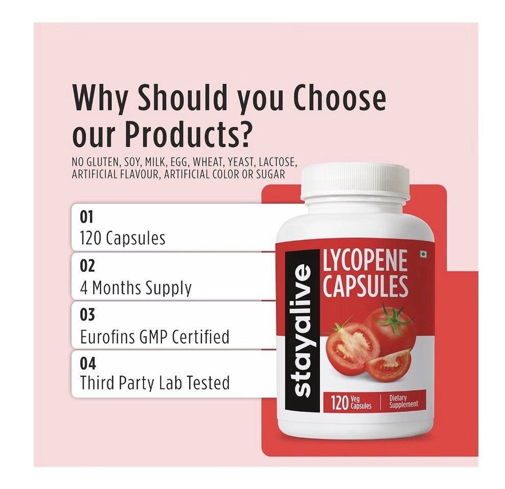 STAY ALIVE Lycopene Supplement for Men Natural Tomato Extract 120 Capsules