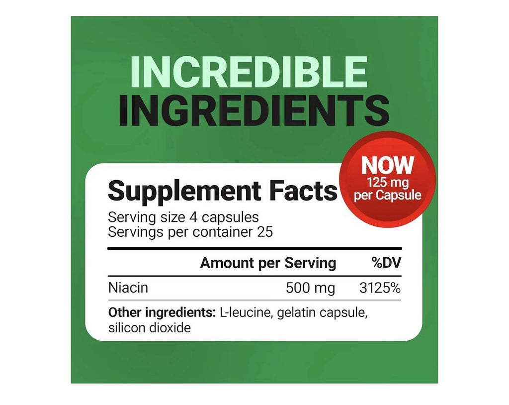 Dr. Berg Niacin Vitamins B3 500 mg Support Cardiovascular Health Brain 100 Caps