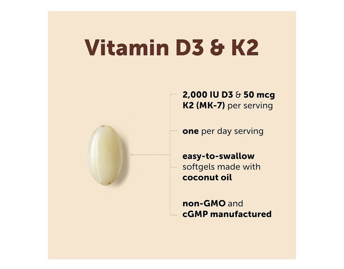 Micro Ingredients Vitamin D3 & K2 2,000 IU D3 K2 MK-7 50 mcg 300 Softgels