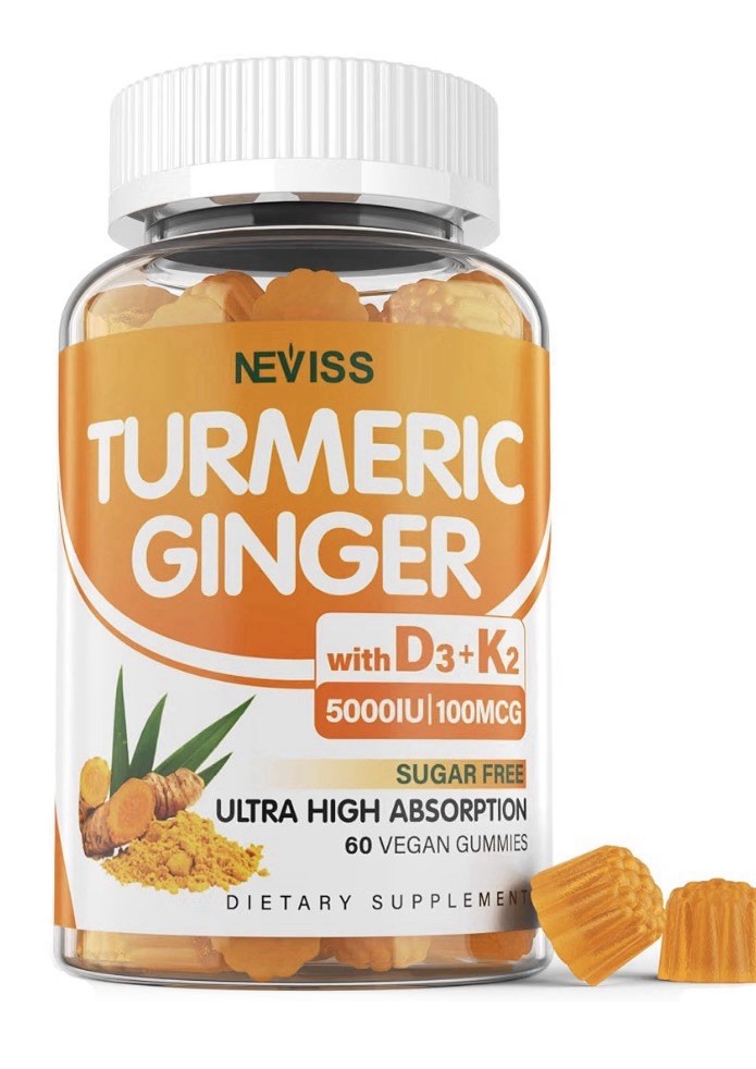 Neviss Turmeric Ginger Gummies with Vitamin D3 K2 For Women & Men 60 Gummies