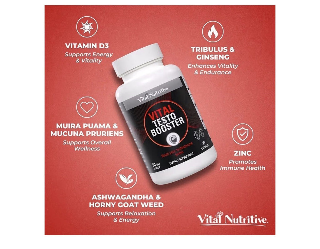 VITAL NUTRITIVE Vital Testo Booster Natural Testosterone Support Supplement 30ca