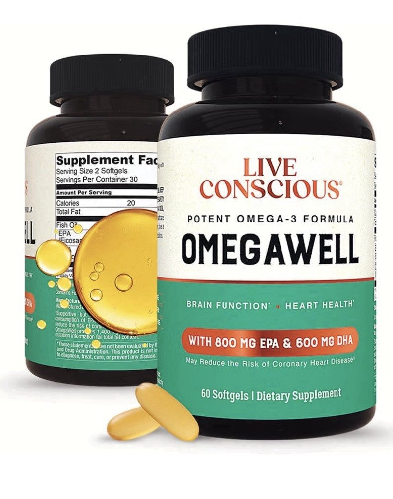 Live Conscious OmegaWell Omega 3 Fish Oil Brain Function Heart Health 2 Pack