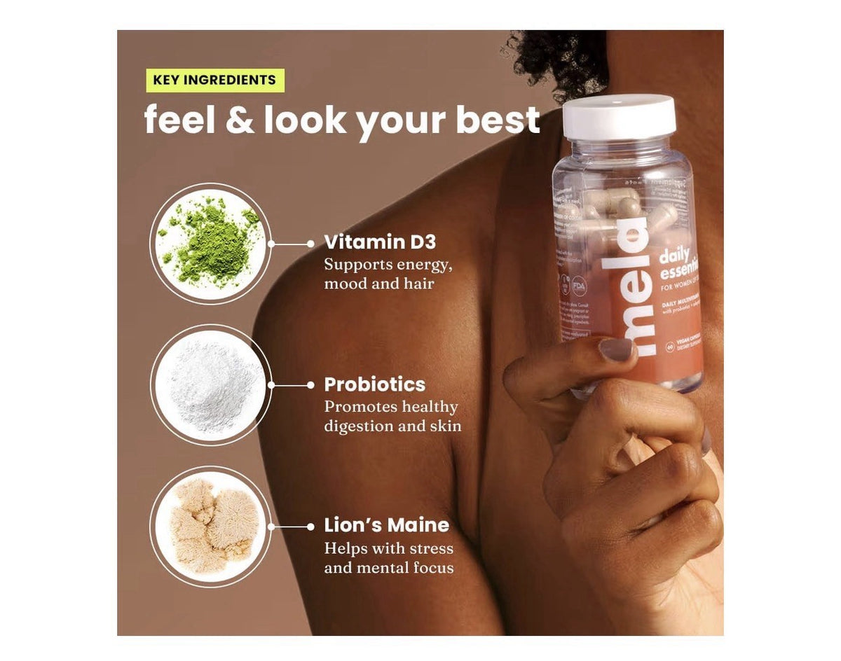 Mela Daily Essentials Multivitamin for Melanated Women Probiotics 60 Capsules