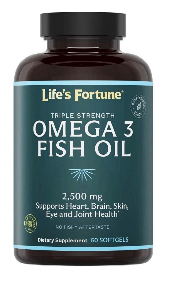 Life's Fortune Omega 3 Fish Oil 2500 mg Heart Brain Skin Eye Joint Health 60sgel