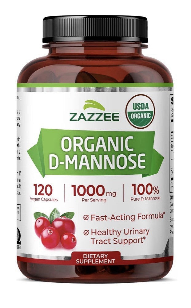 Zazzee Organic D-Mannose 1000 mg Urinary Tract Bladder Support 120 Veg Capsules