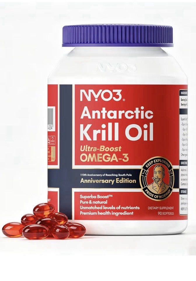 NYO3 Krill Oil Omega 3 Supplement 1000mg EPA DHA Pure Antarctic Krill 90 Softgel