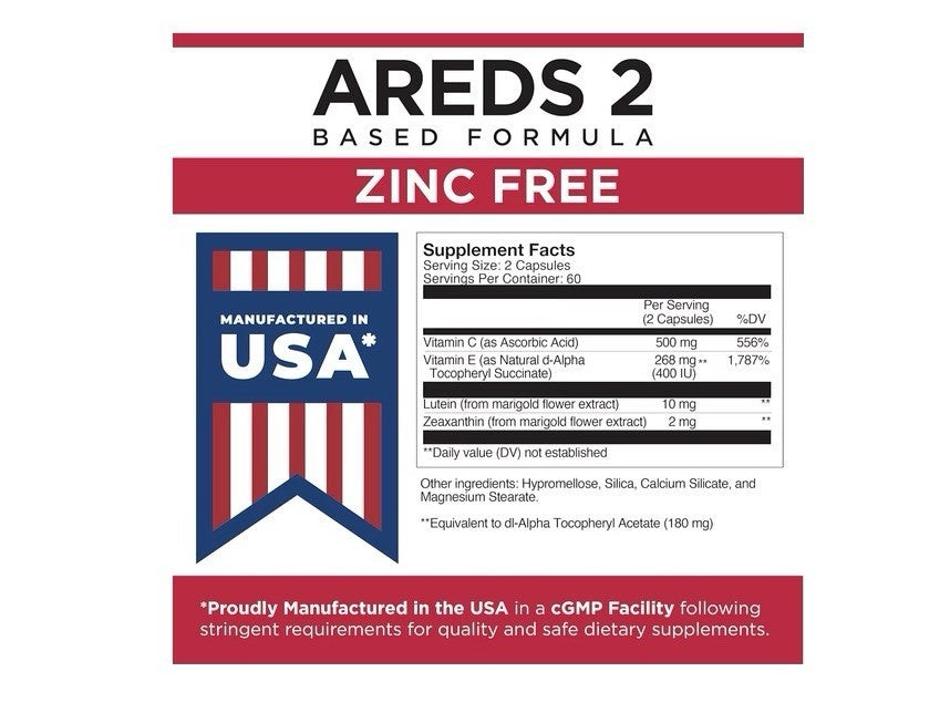 Viteyes AREDS 2 Zinc Free Macular Support Allergen Free Eye Vision Health 120cap