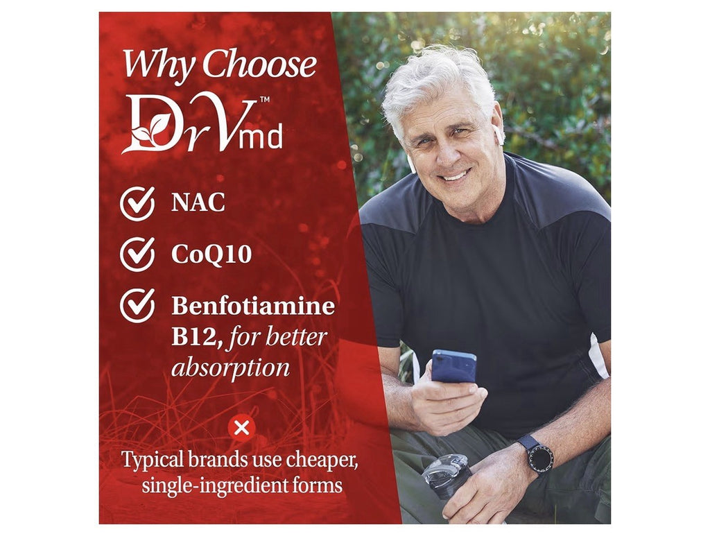 DrVmd Healthy Blood Flow Vascular Control NAC CoQ10 Benfotiamine Betaine 180caps