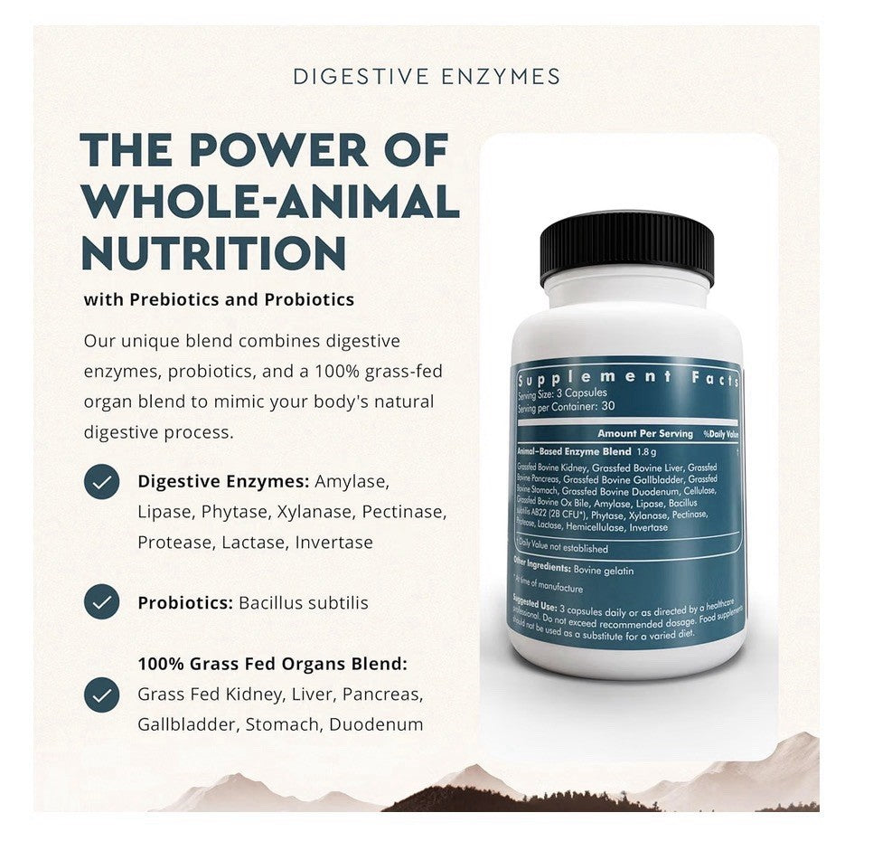 Ancestral Supplements Digestive Enzymes Grass Feed for Women & Men 90 Capsules