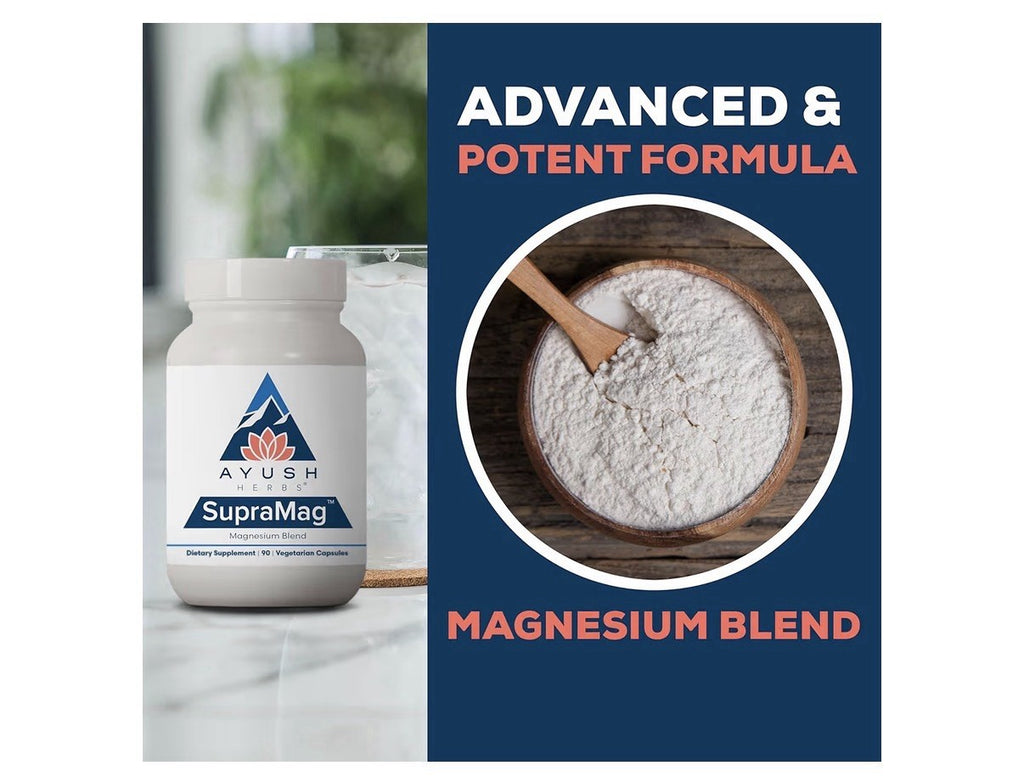 Ayush Herbs SupraMag Magnesium Blend Supplement Sleep Energy Brain Health 90caps